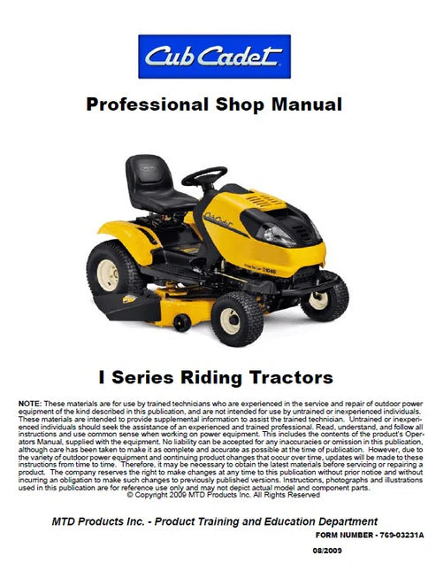 Cub Cadet I Series Riding Tractor Pdf Repair Service Manual