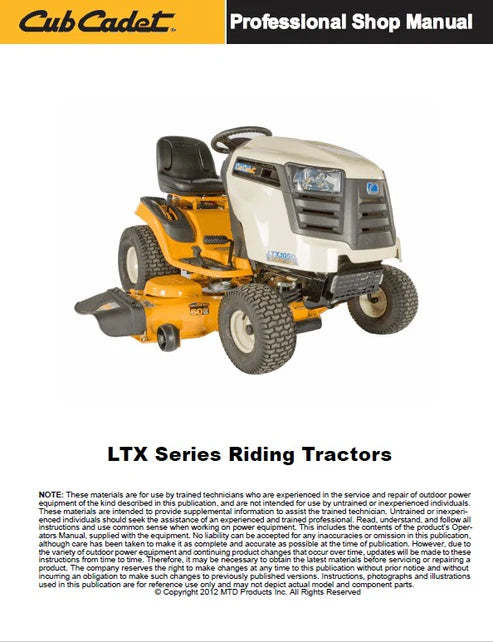 Cub Cadet LTX Series Riding Tractor Pdf Repair Service Manual