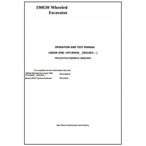 Download-John Deere 190GW Wheeled Excavator - (TM13247X19) Diagnostic, Operation and Test manual