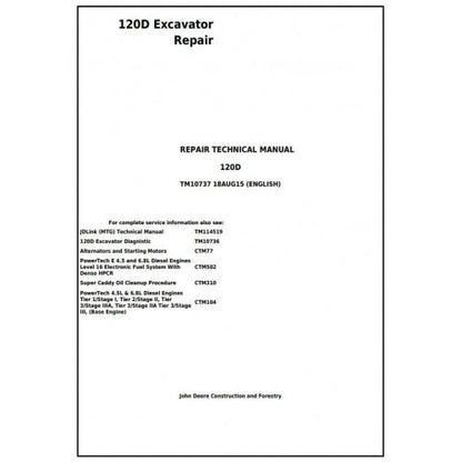 Download John Deere 120D Excavator - (TM10737) Service Repair Manual