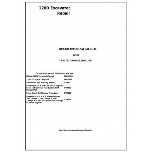 Download John Deere 120D Excavator - (TM10737) Service Repair Manual