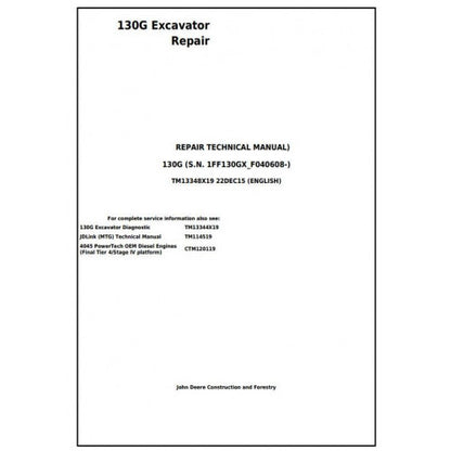 Download John Deere 130G Excavator - (TM13348X19) Service Repair Manual