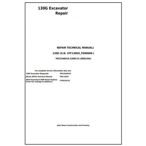 Download John Deere 130G Excavator - (TM13348X19) Service Repair Manual