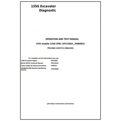 Download John Deere 135G (iT4) Excavator - (TM12666) Diagnostic, Operation and Test Service Manual