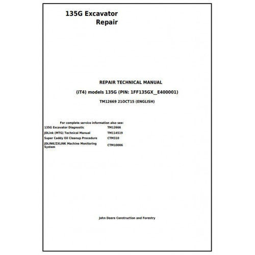 Download John Deere 135G iT4 Excavator - (TM12669) Service Repair Manual