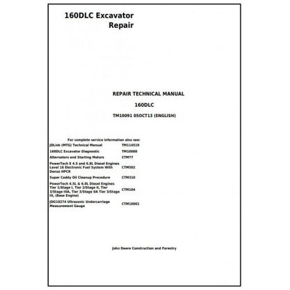 Download John Deere 160DLC Excavator (TM10091) Service Repair Manual