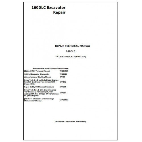 Download John Deere 160DLC Excavator (TM10091) Service Repair Manual