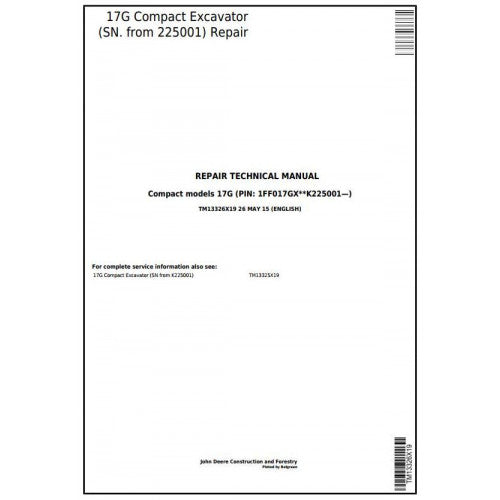 Download John Deere 17G Compact Excavator - (TM13326X19) Service Repair Technical Manual
