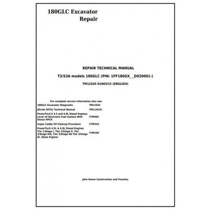 Download John Deere 180GLC T3/S3A Excavator - (TM12545) Service Repair Manual