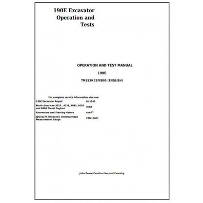 Download John Deere 190E Excavator - (TM1539) Diagnostic, Operation and Test Manual