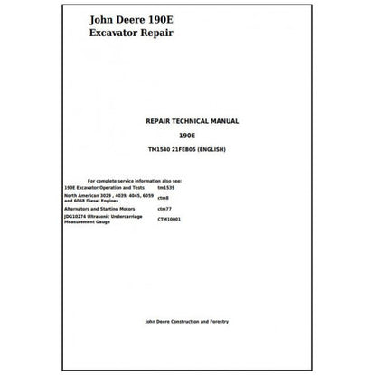 Download John Deere 190E Excavator - (TM1540) Service Repair Technical Manual