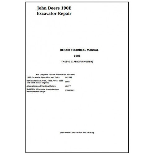 Download John Deere 190E Excavator - (TM1540) Service Repair Technical Manual
