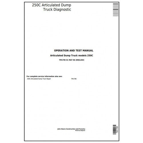 Download John Deere 250C Articulated Dump Truck (TM1785) Diagnostic, Operation and Test Service Manual