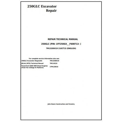 Download John Deere 250GLC Excavator - (TM13209X19) Service Repair Technical Manual