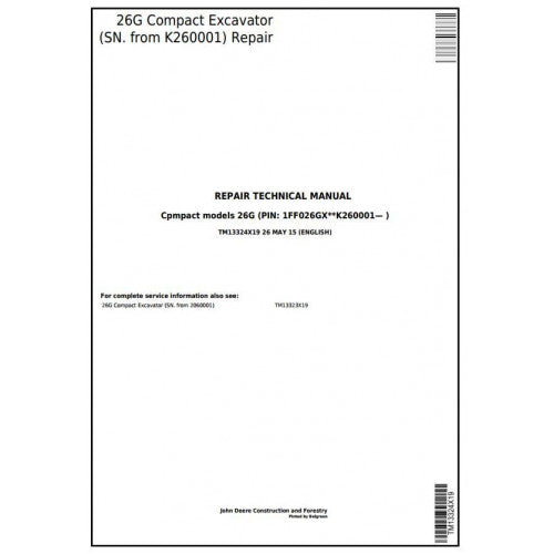 Download John Deere 26G Compact Excavator - (TM13324X19) Service Repair Technical Manual