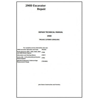 Download John Deere 290D Excavator - (TM1443) Service Repair Technical Manual