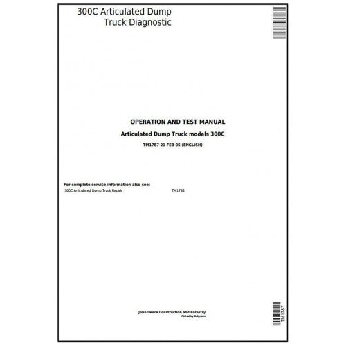 Download John Deere 300C Articulated Dump Truck (TM1787) Diagnostic, Operation and Test Service Manual