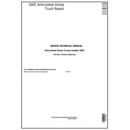 Download John Deere 300C Articulated Dump Truck (TM1788) Service Technical Manual