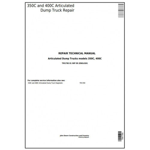 Download John Deere 350C and 400C Articulated Dump Truck (TM1790) Service Technical Manual
