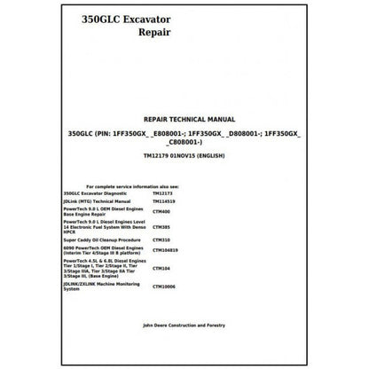 Download John Deere 350GLC Excavator - (TM12179) Service Technical Manual