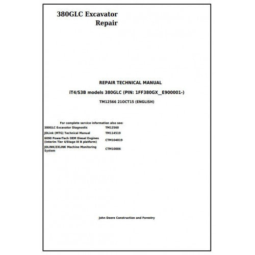 Download John Deere 380GLC Excavator iT4/S3B - (TM12566) Service Repair Manual