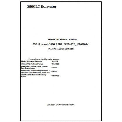 Download John Deere 380GLC T3/S3A Excavator - (TM12575) Service Repair Technical Manual