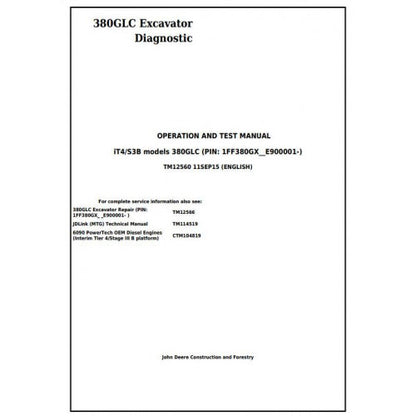 Download John Deere 380GLC (iT4/S3B) Excavator - (TM12560) Diagnostic, Operation and Test Service Manual