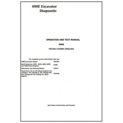 Download John Deere 490E Excavator - (TM1504) Diagnostic, Operation and Test Service Manual