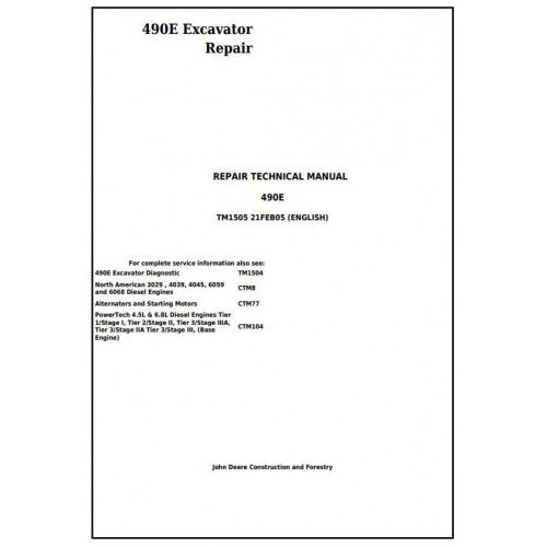 Download John Deere 490E Excavator - (TM1505) Service Repair Technical Manual