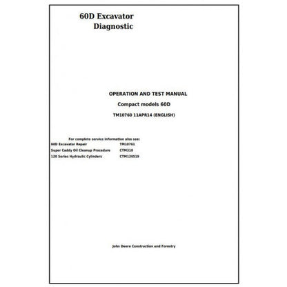 Download John Deere 60D Compact Excavator - (TM10760) Diagnostic, Operation and Test Service Manual