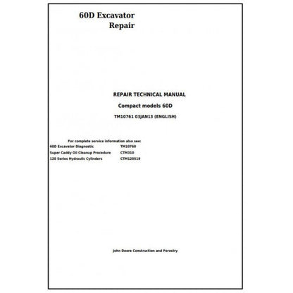 Download John Deere 60D Compact Excavator - (TM10761) Service Technical Manual