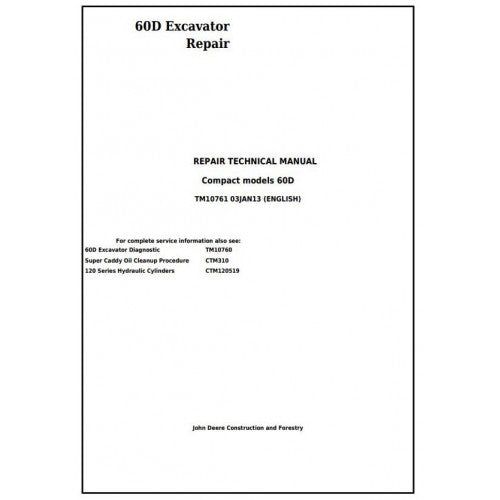 Download John Deere 60D Compact Excavator - (TM10761) Service Technical Manual