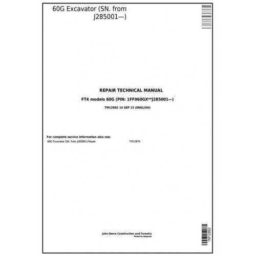Download John Deere 60G Compact Excavator - (TM12882) Service Repair Technical Manual
