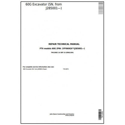 Download John Deere 60G Compact Excavator - (TM12882) Service Repair Technical Manual
