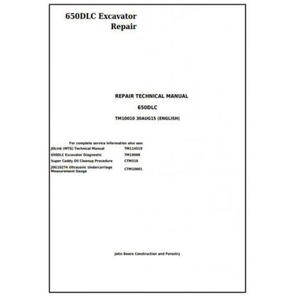 Download John Deere 650DLC Excavator (TM10010) Service Technical Manual