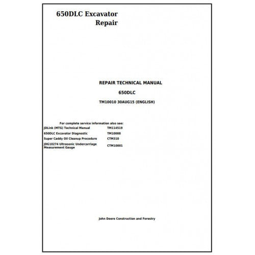 Download John Deere 650DLC Excavator (TM10010) Service Technical Manual