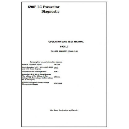 Download John Deere 690E LC Excavator - (TM1508) Diagnostic, Operation and Test Service Manual