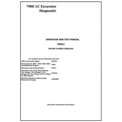 Download John Deere 790E LC Excavator - (TM1506) Diagnostic, Operation and Test Service Manual