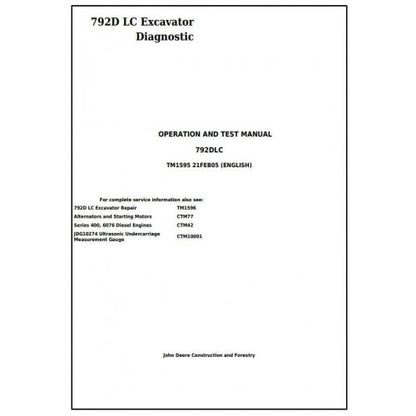 Download John Deere 792D LC Excavator - (TM1595) Diagnostic, Operation and Test Service Manual
