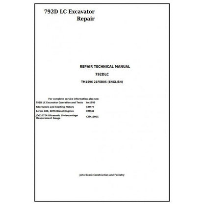 Download John Deere 792D LC Excavator - (TM1596) Service Repair Technical Manual