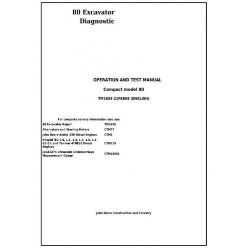 Download John Deere 80 Midi Excavator - (TM1655) Diagnostic, Operation and Test Service Manual