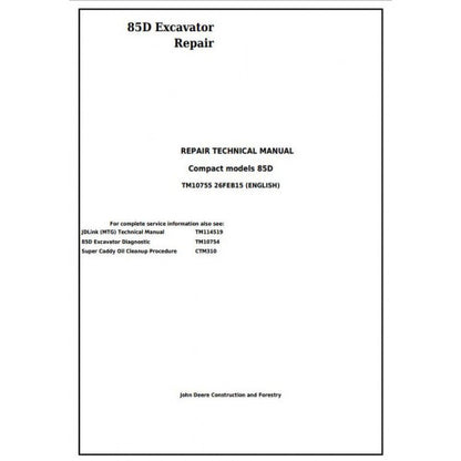 Download John Deere 85D Excavator - (TM10755) Service Technical Manual