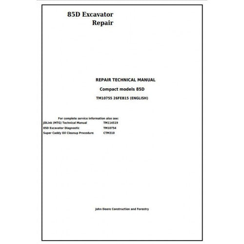 Download John Deere 85D Excavator - (TM10755) Service Technical Manual