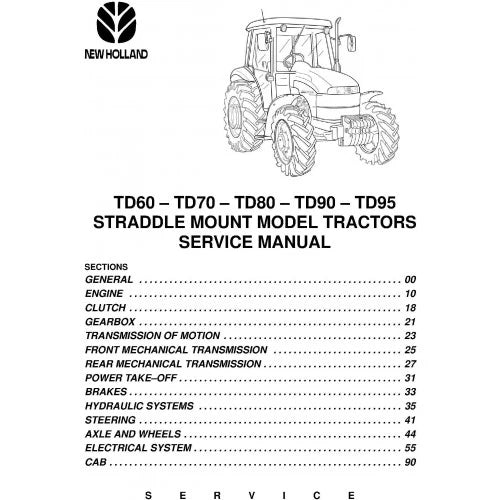 Holland TD60, TD70, TD80, TD90, TD95 Straddle Mount Model Tractors Pdf Repair Service Manual (p. Nb. 84285908)