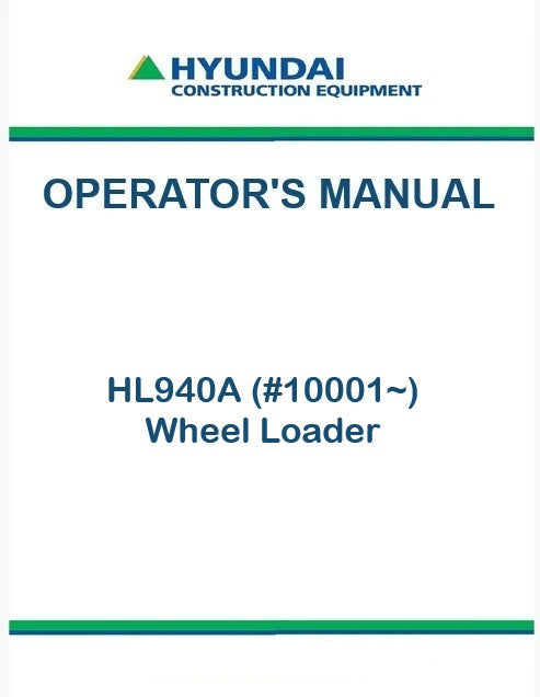Hyundai HL940A (#10001~) Wheel Loader Pdf Operator's Manual