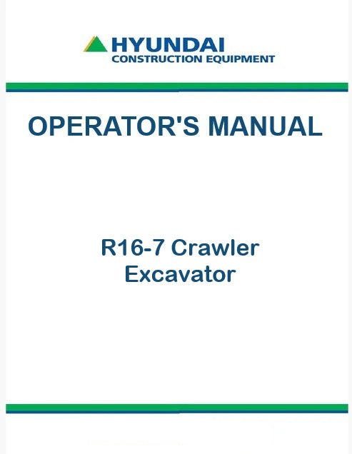 Hyundai R16-7 Crawler Excavator Pdf Operator's Manual