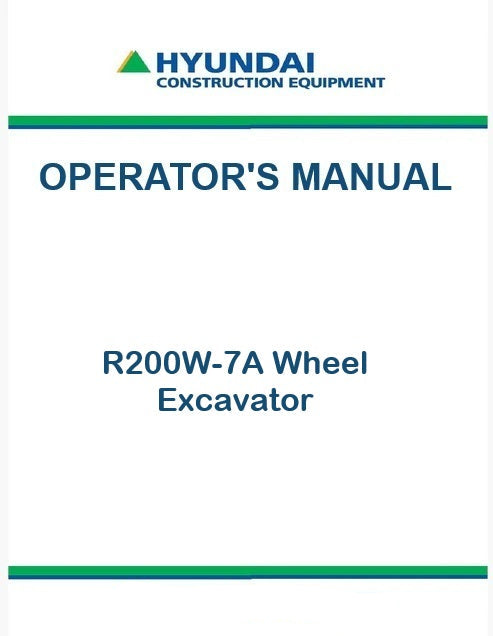 Hyundai R200W-7A Wheel Excavator Pdf Operator's Manual