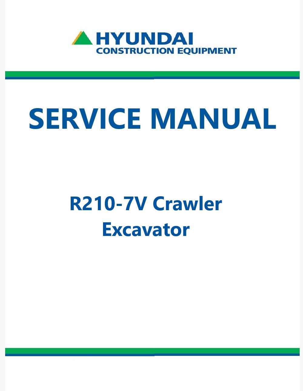 Hyundai R210-7V Crawler Excavator Pdf Repair Service Manual