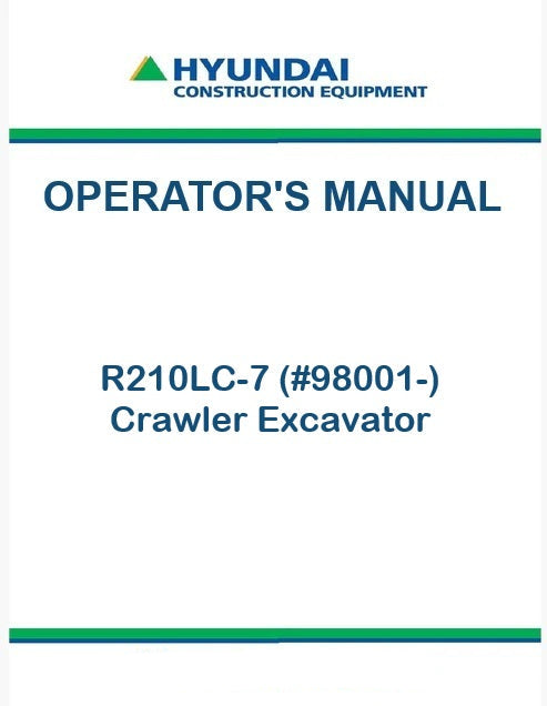 Hyundai R210LC-7 (#98001-) Crawler Excavator Pdf Operator's Manual