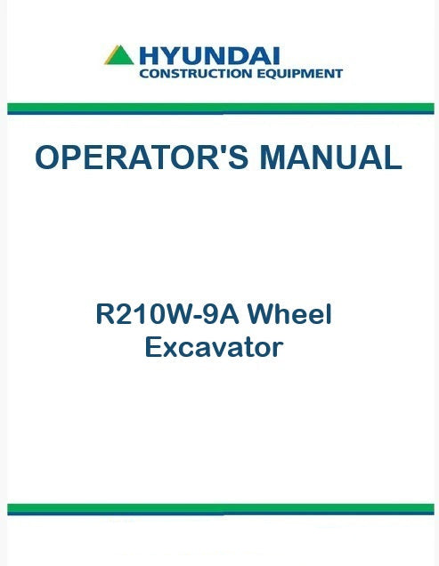 Hyundai R210W-9A Wheel Excavator Pdf Operator's Manual